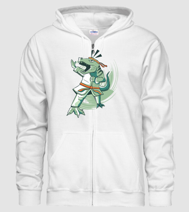 T-rex Karate model alb pe tricou