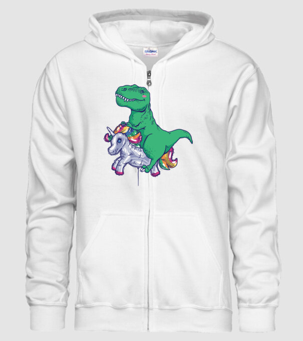 T-rex pe Unicorn balon model alb pe tricou