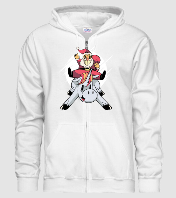 Moș Crăciun pe unicorn model alb pe tricou