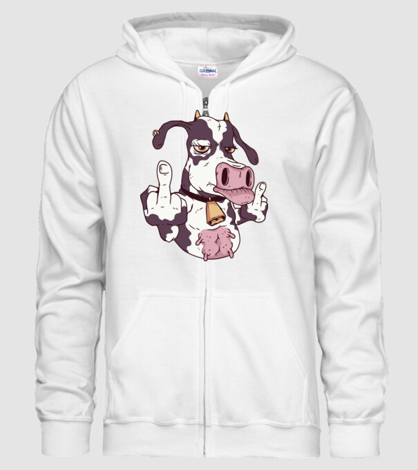 Vaca arată degetul model alb pe tricou