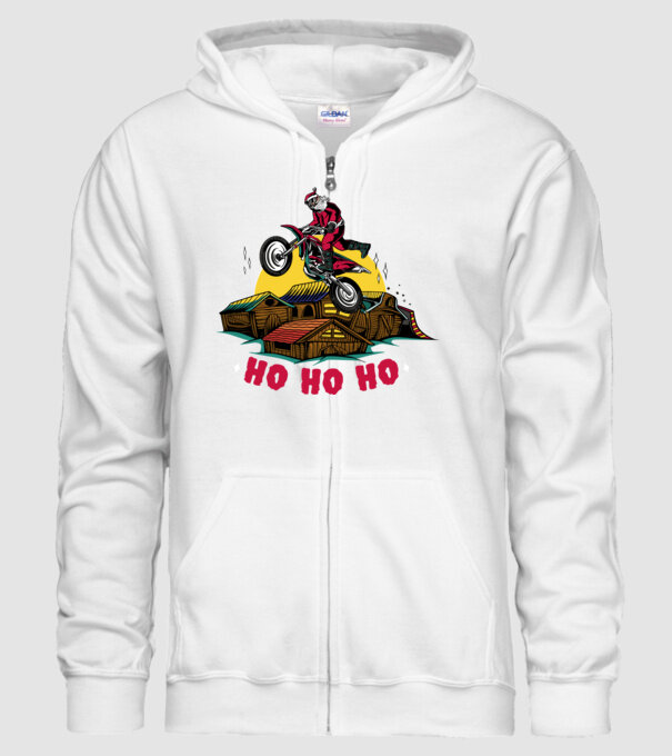 Moș Crăciun pe motocicletă Cross model alb pe tricou