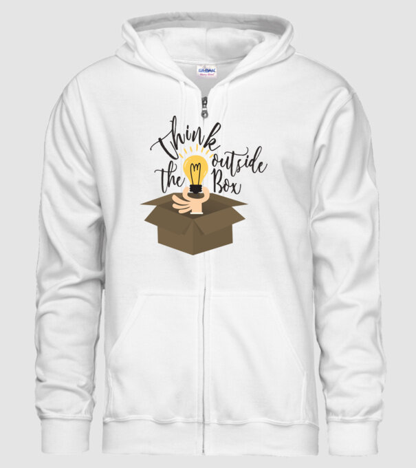 Think outside of the box model alb pe tricou