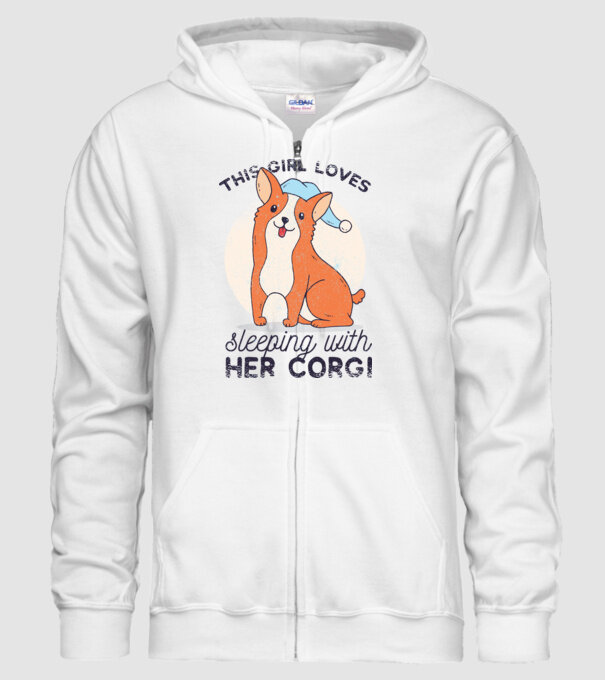 This Girl Loves sleeping with her Corgi model alb pe tricou