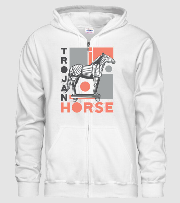 Cal troian model alb pe tricou
