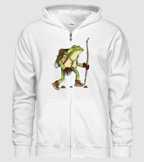 Broască în drumeție model alb pe tricou