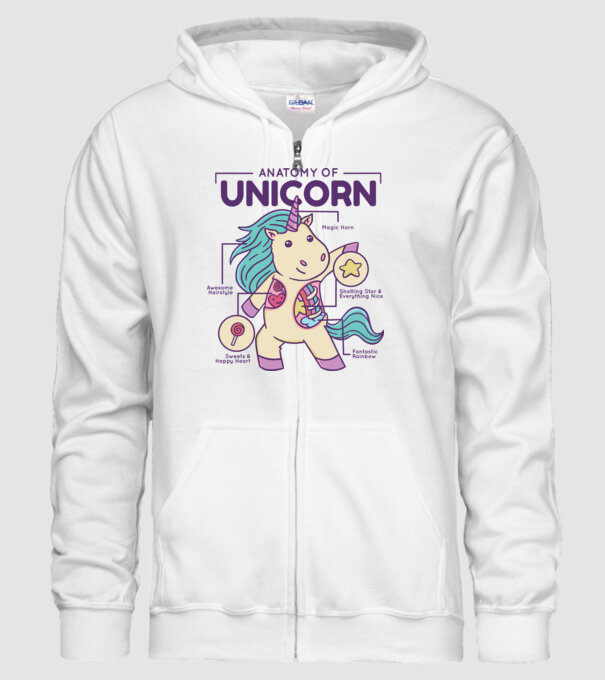Unicorn Anatomie model alb pe tricou