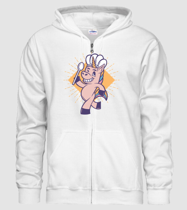 Unicorn Bucătar model alb pe tricou