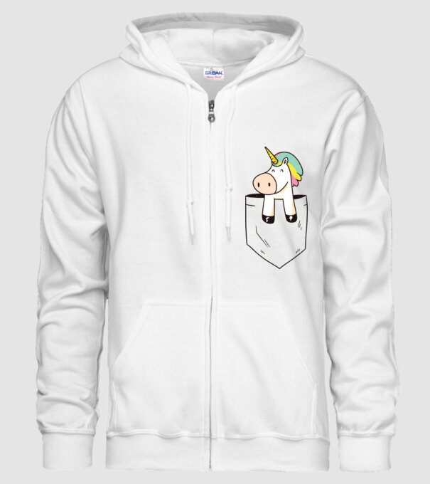 Unicorn Buzunar model alb pe tricou