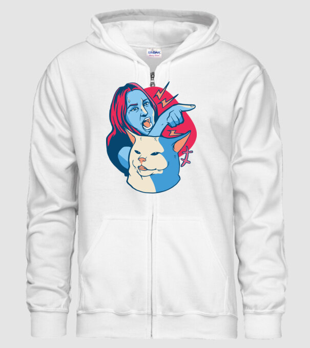 Meme pisică urlătoare model alb pe tricou