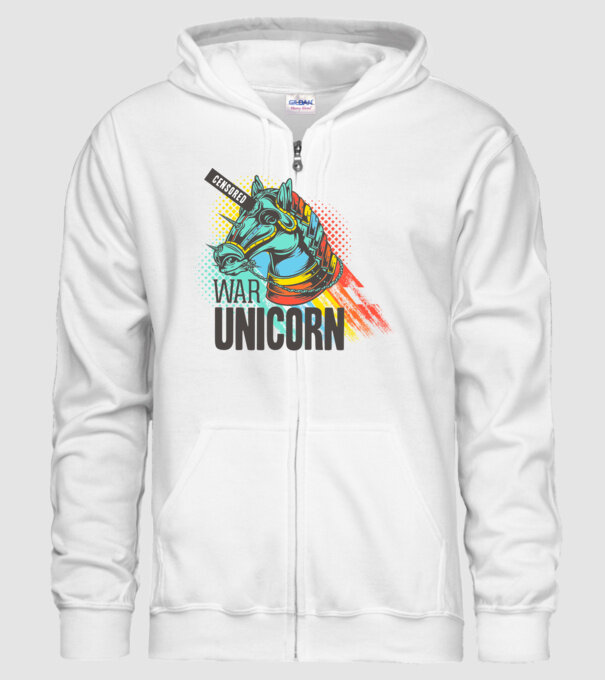 War Unicorn model alb pe tricou