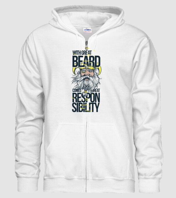With great beard comes great responsibility model alb pe tricou
