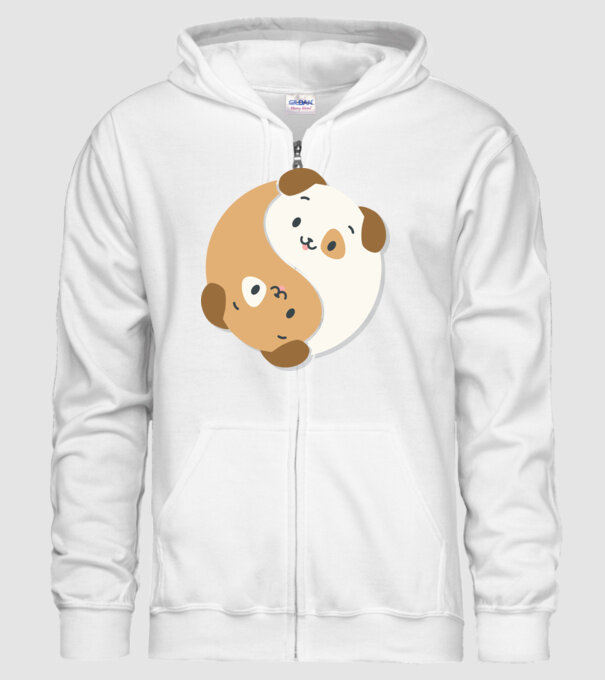 Câini Yin Yang model alb pe tricou