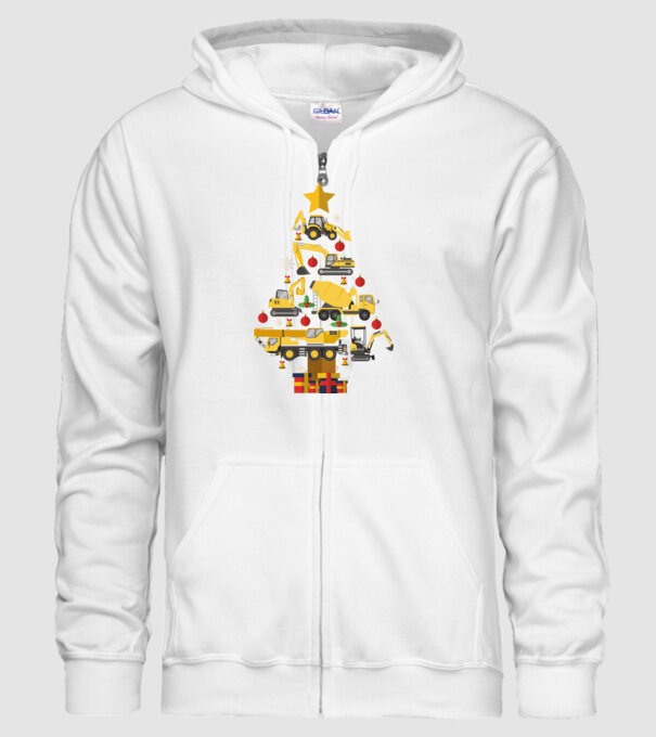 Construcția vehiculului pom de Crăciun model alb pe tricou
