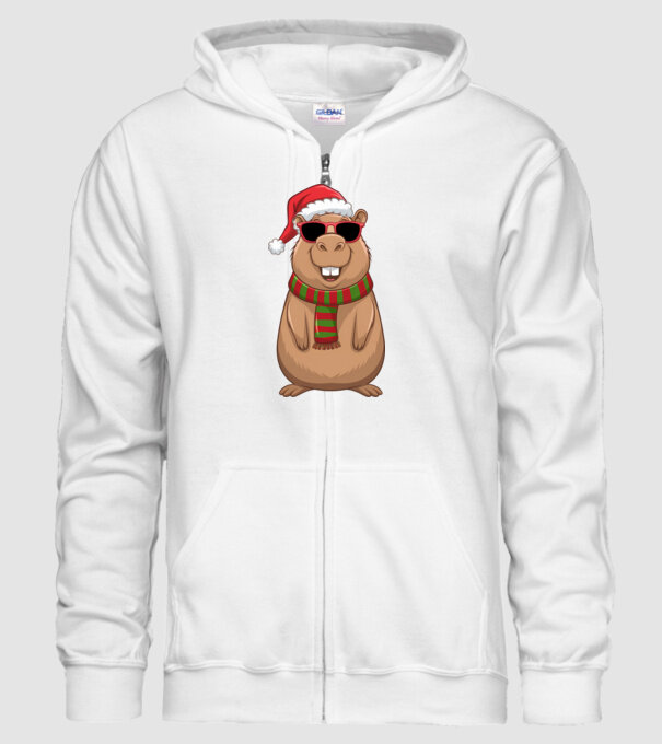 Crăciunul capybara model alb pe tricou