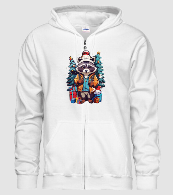 Crăciunul ratonilor model alb pe tricou