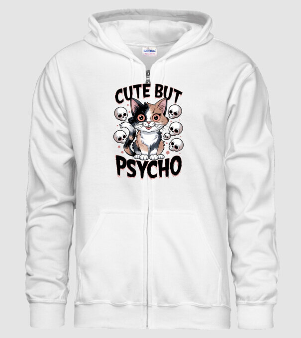 Cute, but Psycho pisică Alb model alb pe tricou