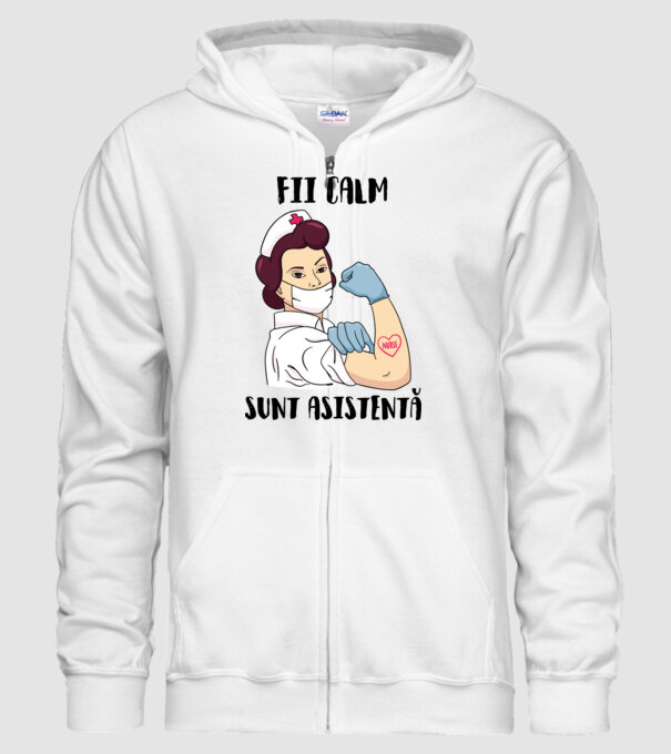 Fii calm, sunt asistentă model alb pe tricou