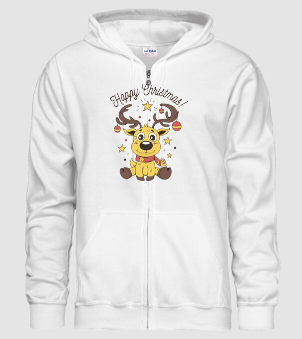 Happy Christmas Reindeer Alb model alb pe tricou