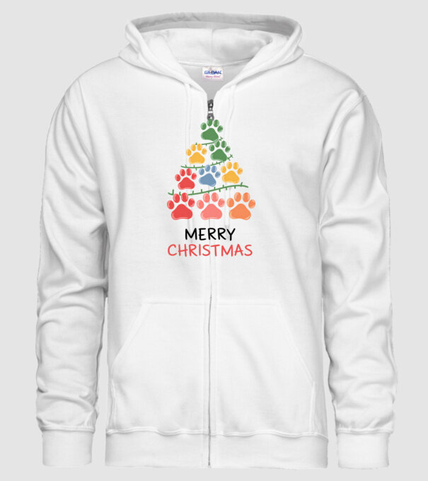 Merry Christmas Paws Alb model alb pe tricou