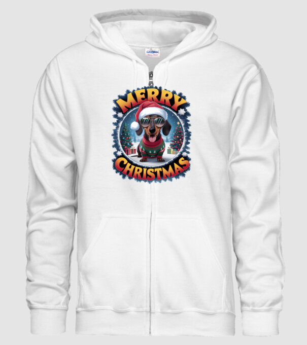 Merry Christmas Teckel model alb pe tricou
