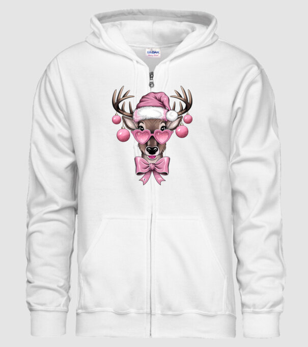 Pink Xmas Reindeer model alb pe tricou