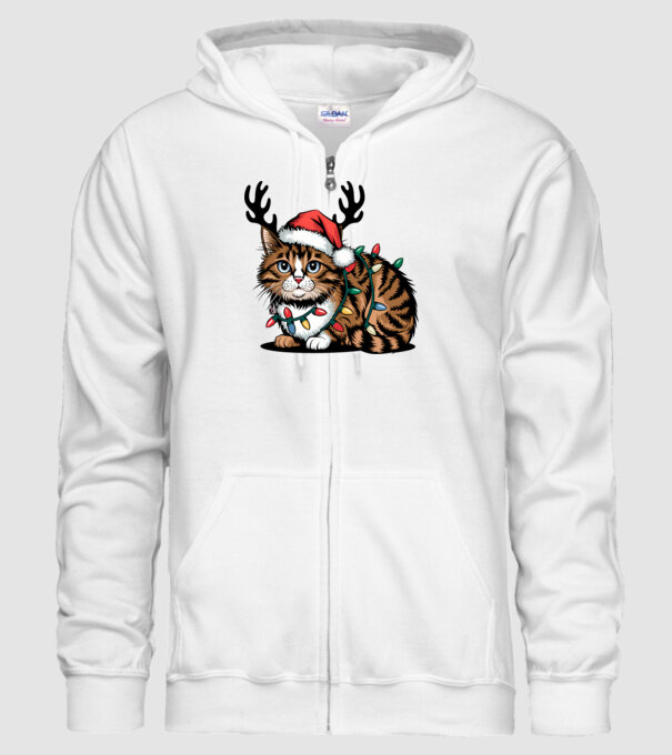 Pisica de craciun model alb pe tricou