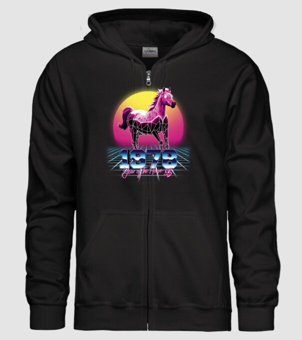 1978 Year of the Horse model negru pe tricou