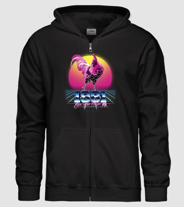 1981 Year of the Rooster model negru pe tricou