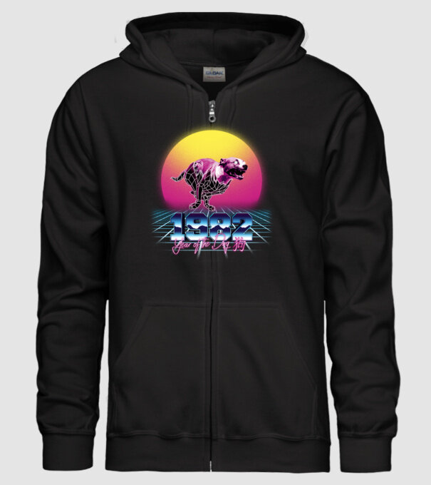 1982 Year of the Dog model negru pe tricou
