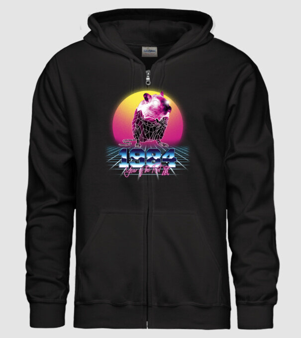 1984 Year of the Rat model negru pe tricou