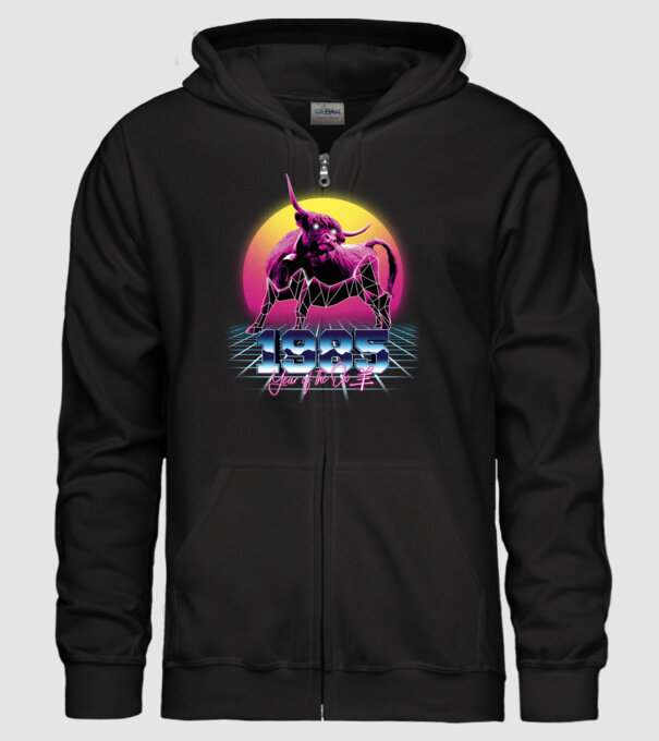 1985 Year of the Ox model negru pe tricou