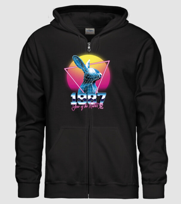 1987 Year of the Rabbit model negru pe tricou