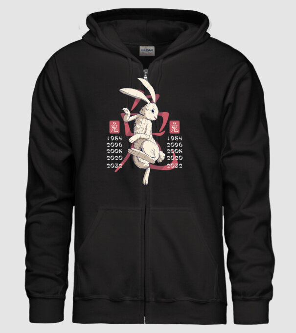 Year of the Rabbit model negru pe tricou