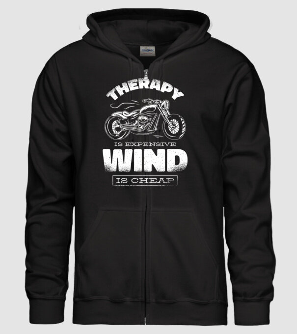 Terapia este scumpă, vântul este mai ieftin - Motociclist model negru pe tricou