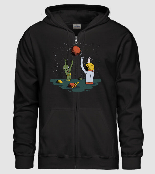 Alien și astronaut joc model negru pe tricou