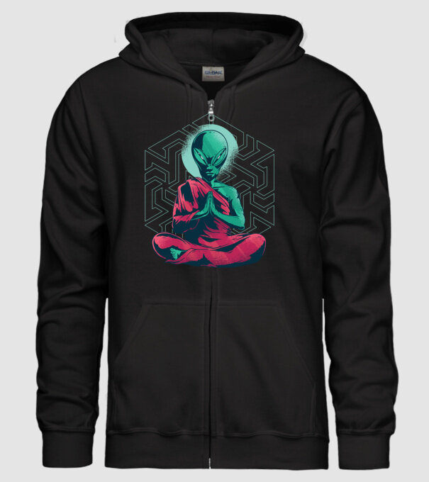 Meditație Alien model negru pe tricou