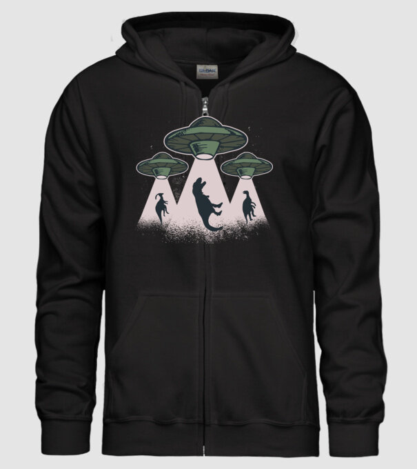 Alien OZN dinozaur model negru pe tricou