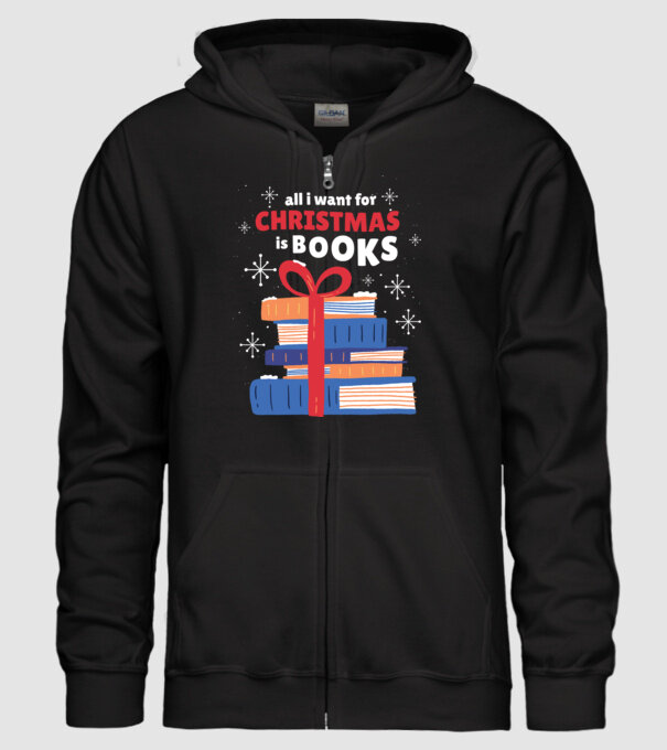 All I want for Christmas is Books tricou cu cărți model negru pe tricou