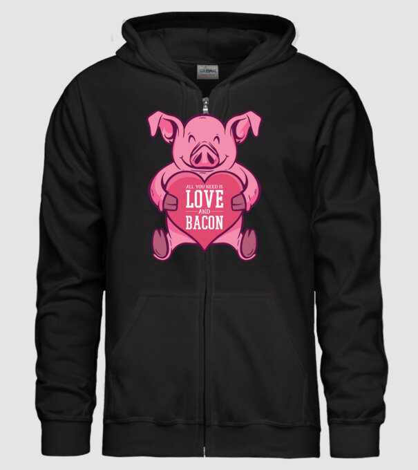 All you need is love and bacon model negru pe tricou