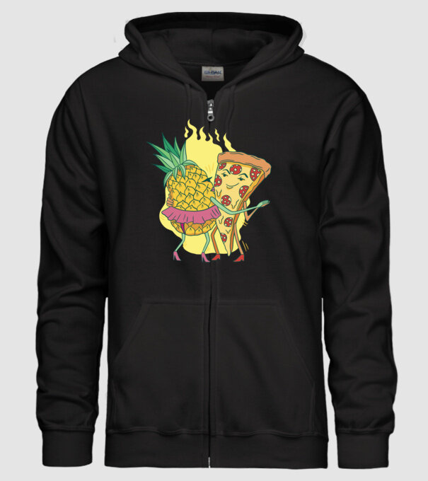 Pizza cu ananas Dragoste model negru pe tricou