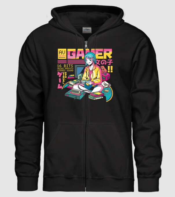 Anime fată Gamer model negru pe tricou