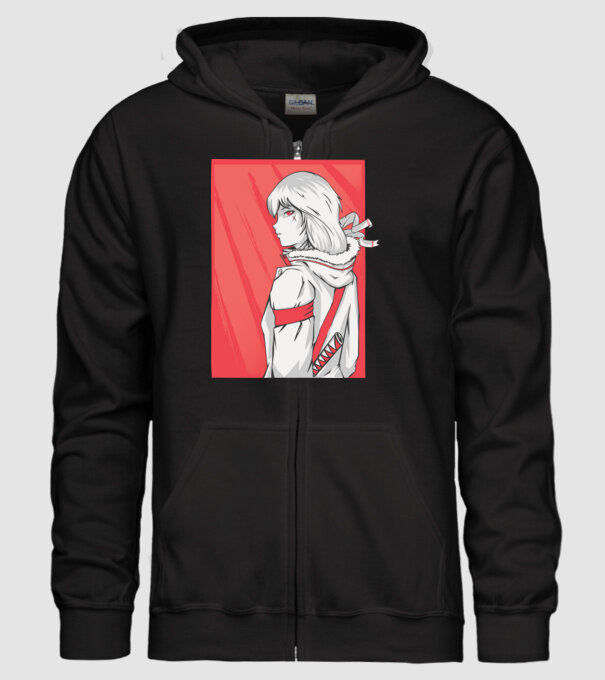 Anime fată Războinic model negru pe tricou