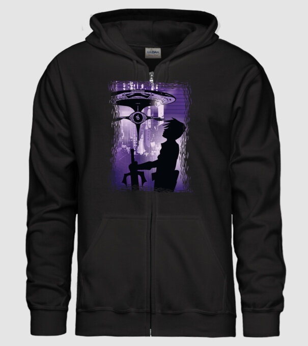 Navă spațială Anime model negru pe tricou