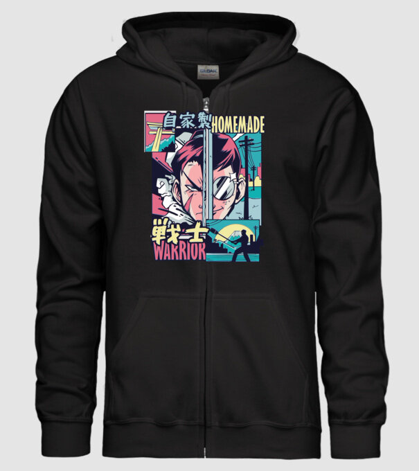 Anime Vaporwave Home Made Warrior model negru pe tricou