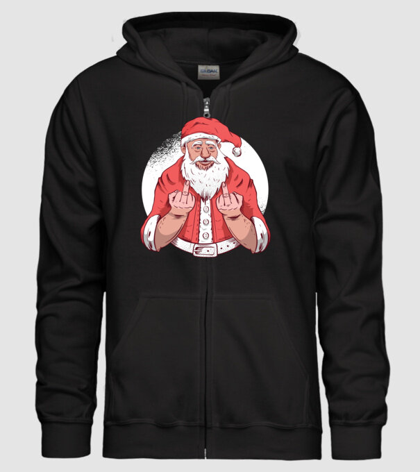 Moș Crăciun antisocial arată degetul model negru pe tricou