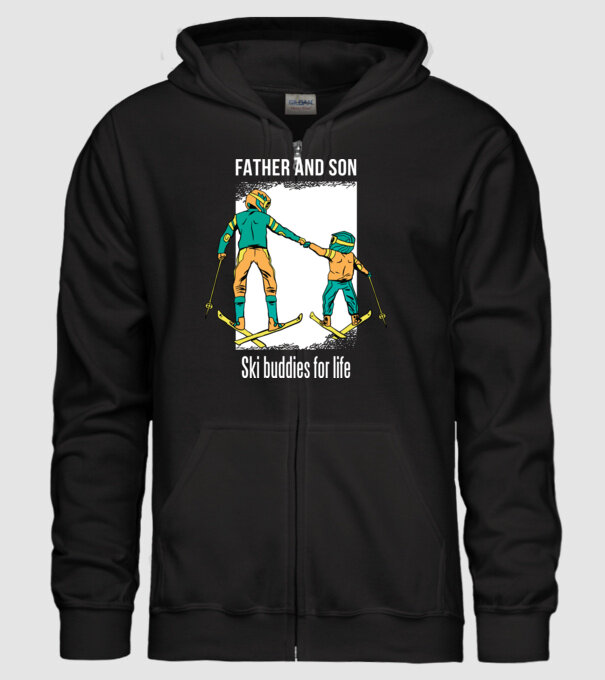 Tată și fiu parteneri de schi pe viață model negru pe tricou