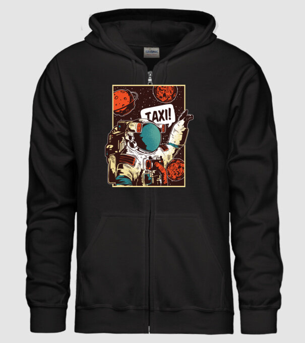 Astronaut Taxi model negru pe tricou