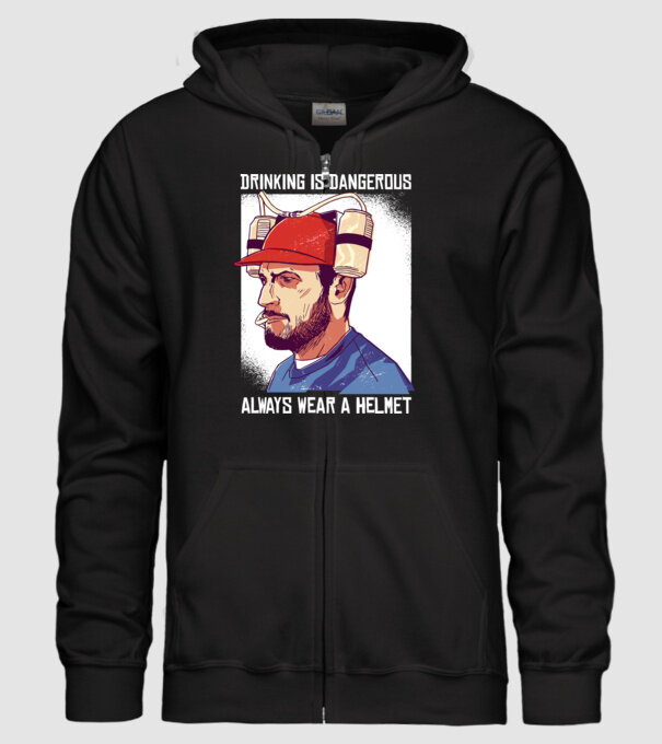 Băutul este periculos, poartă întotdeauna o cască model negru pe tricou