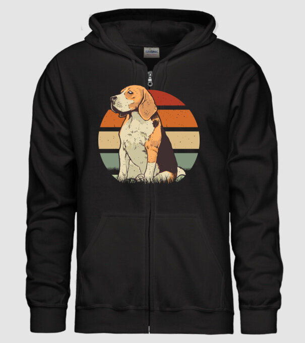 Beagle Retro Sunset model negru pe tricou