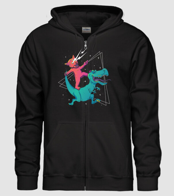 Pisică drogată pe dinozaur model negru pe tricou
